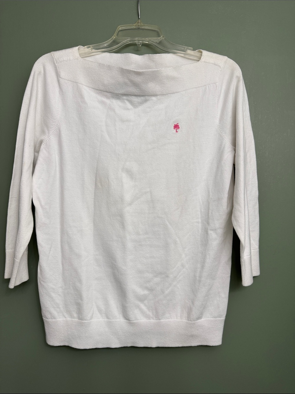 Lilly Pulitzer White Lightweight Knit Top with Pink Palm Logo